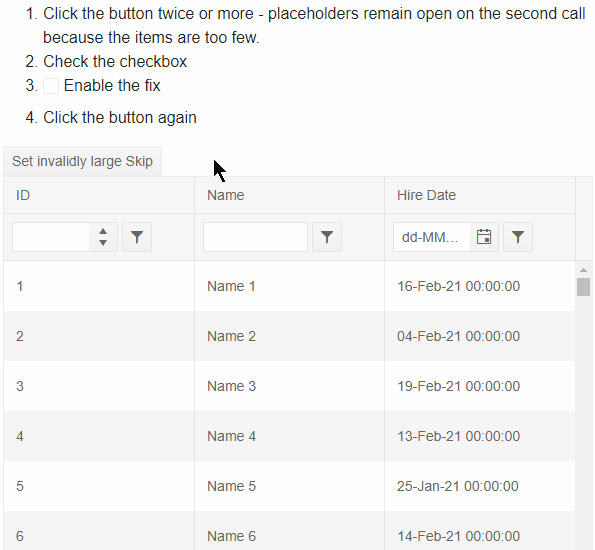 Setting invalid Skip value breaks the grid virtualization appearance