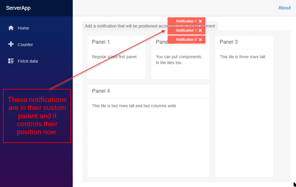 Custom positions of the notifications that respect their parent element