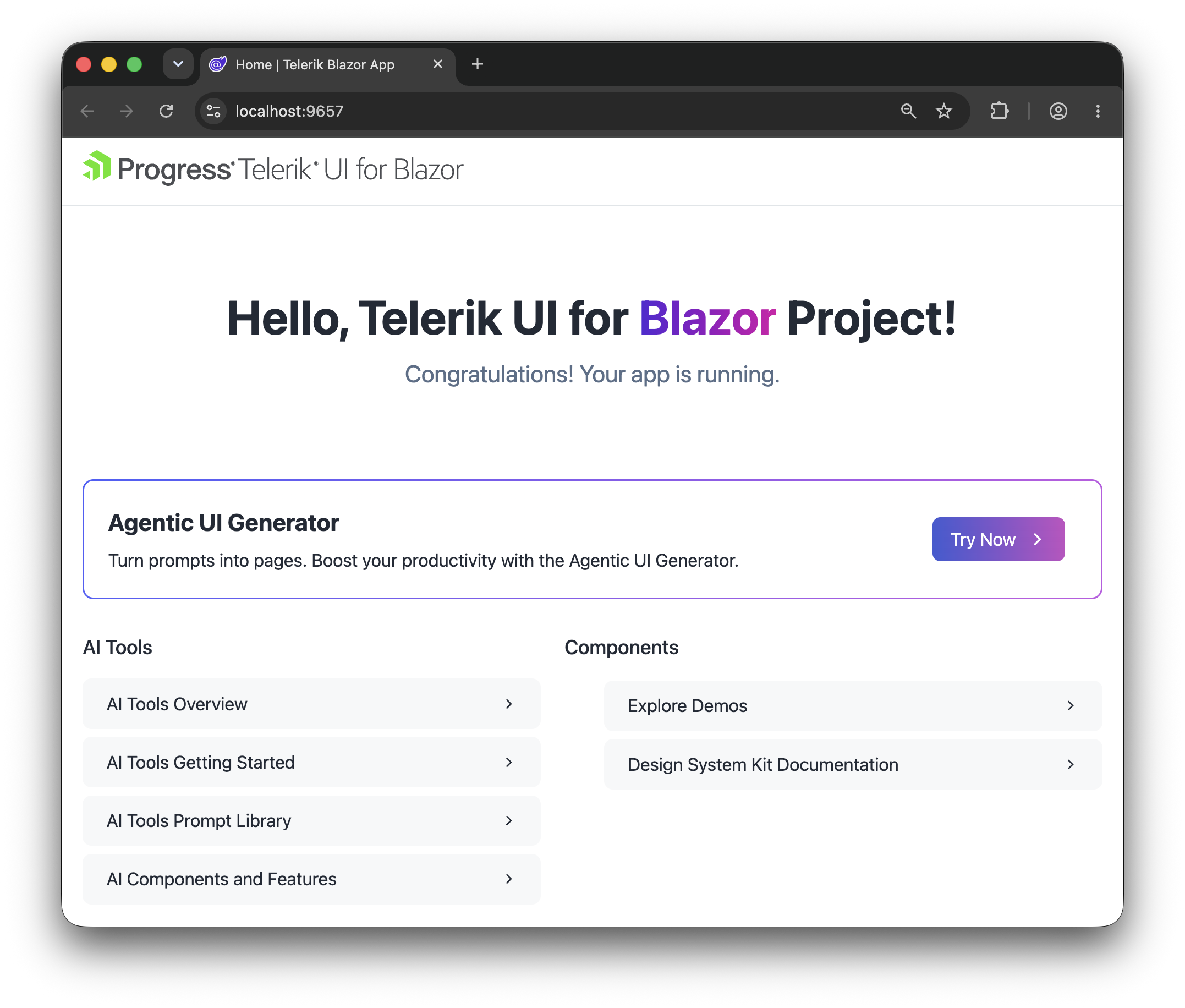 Telerik UI for Blazor app screenshot
