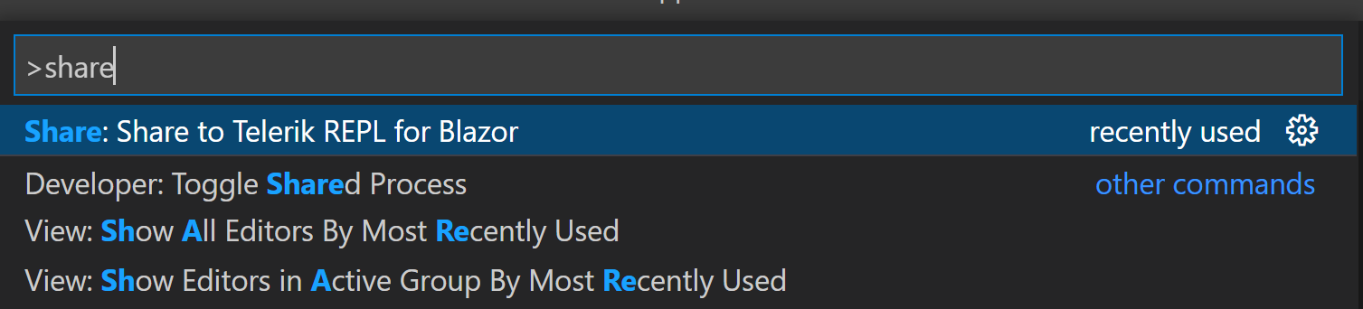 VS Code - Share to Telerik REPL for Blazor