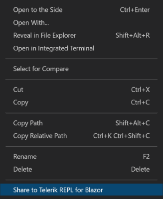 VS Code - Share to Telerik REPL for Blazor