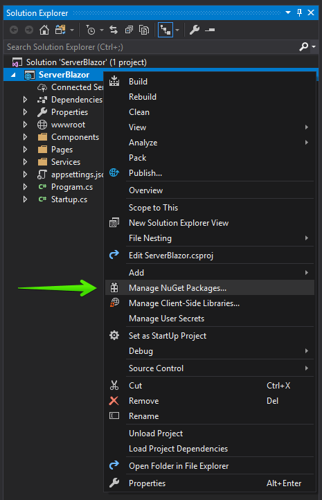 Manage NuGet Packages in Blazor Server