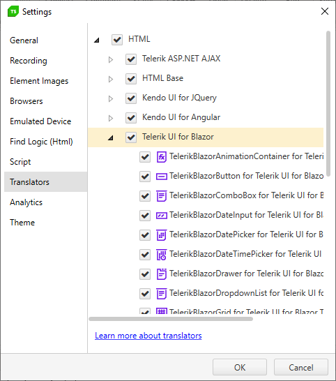 test studio blazor translators list