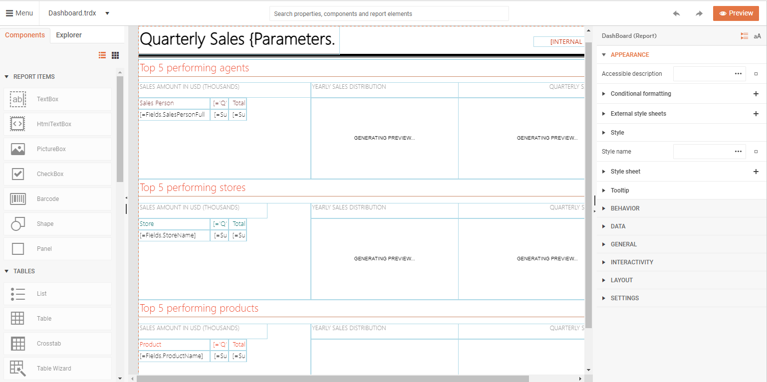 Blazor web report designer demo