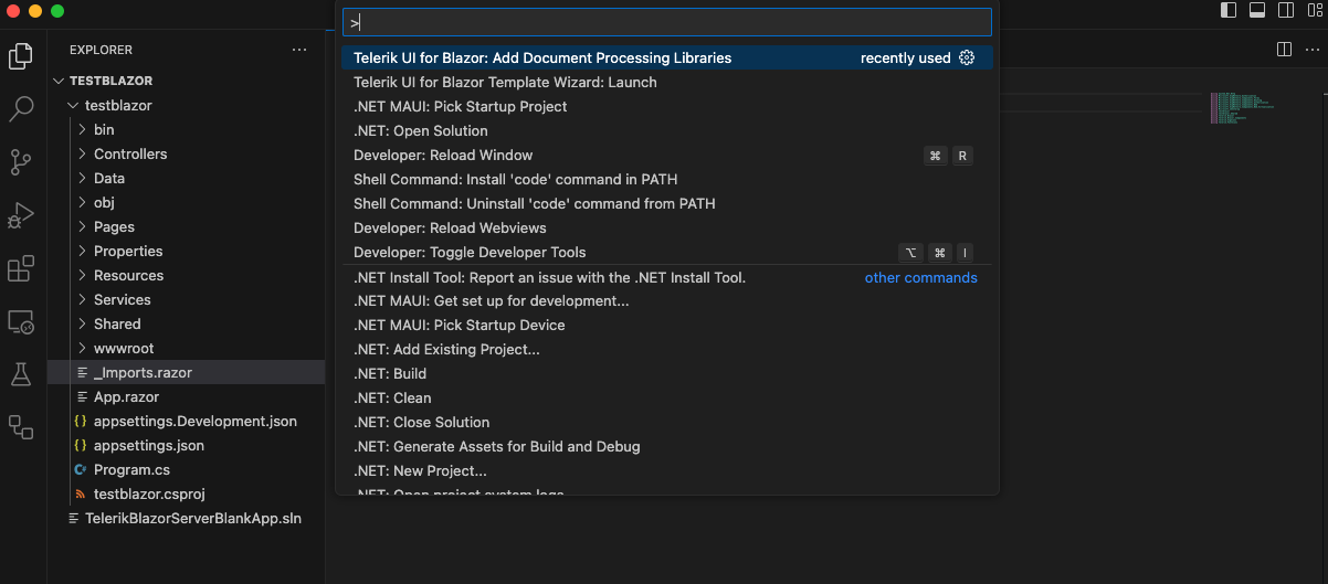 Configure Document Processing Wizard, Command Palette