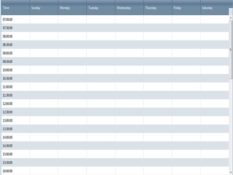 Calendar days of the week and hours a day in UI for ASP NET AJAX