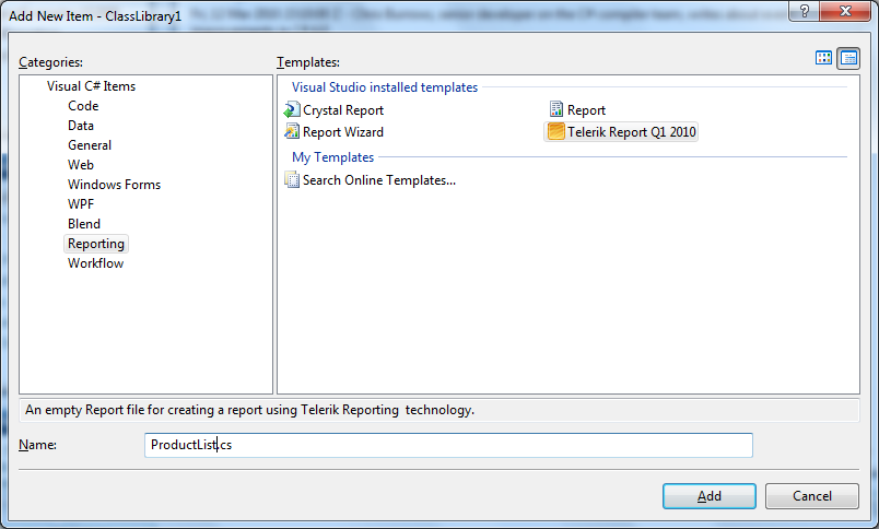 Add Telerik Report to Web Site Project... in Reporting General