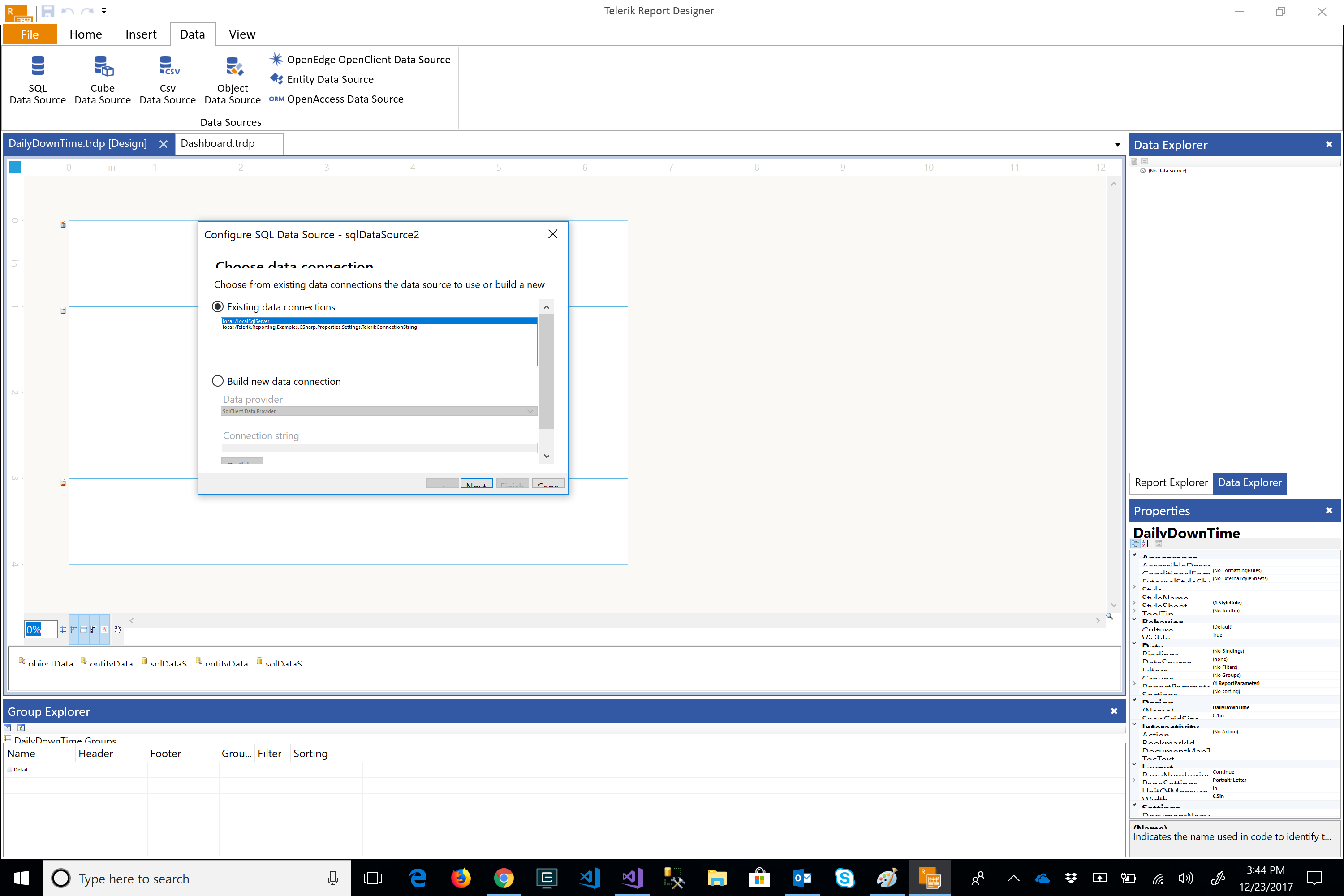vs 2017 missing telerik reporting toolbox and menu in telerik report designer visual studio 2017