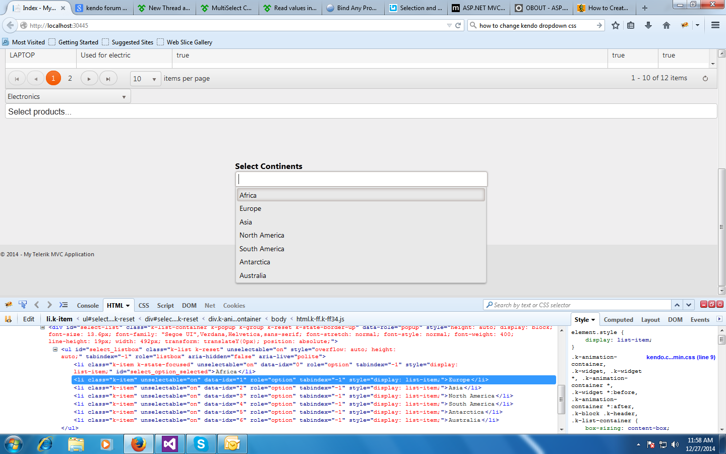change css of Multiselect dropdown list div in Kendo UI for jQuery