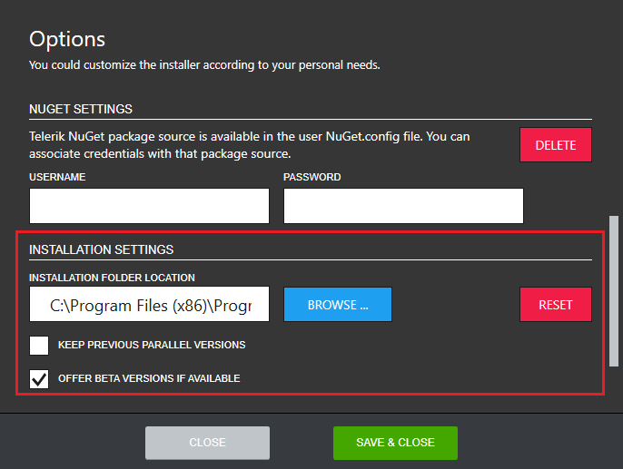 Installation Settings