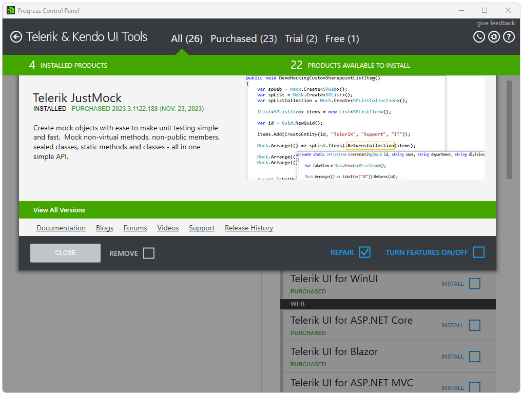 Choose Telerik Product