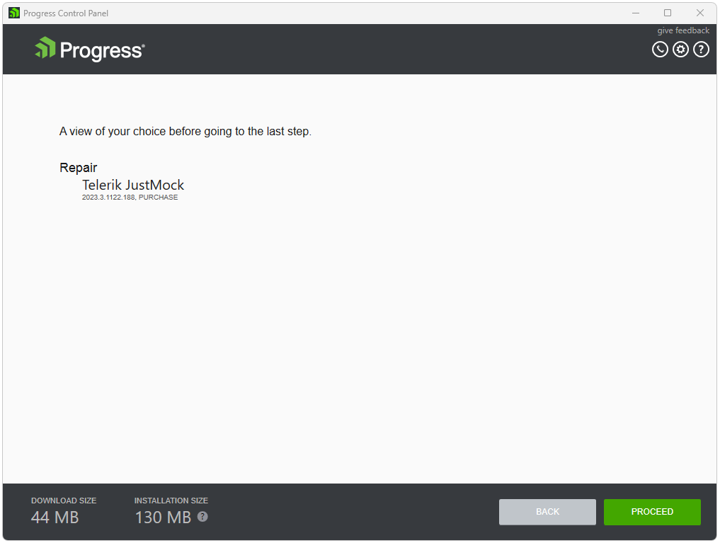 Proceed Repair Step Telerik Product