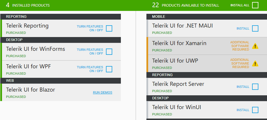 All Versions Telerik Control Panel