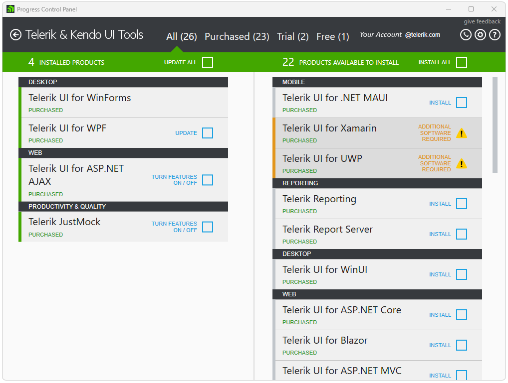 Repair Telerik Product