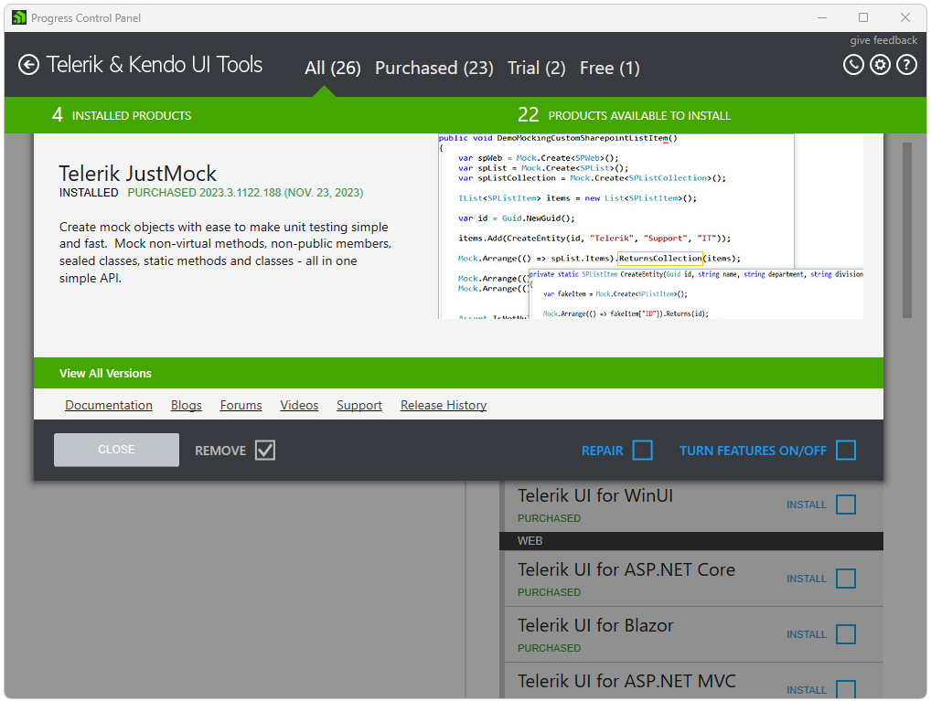 Remove Products View