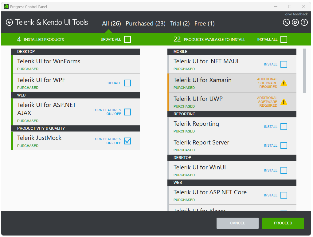 Turn On Off Features Telerik Product