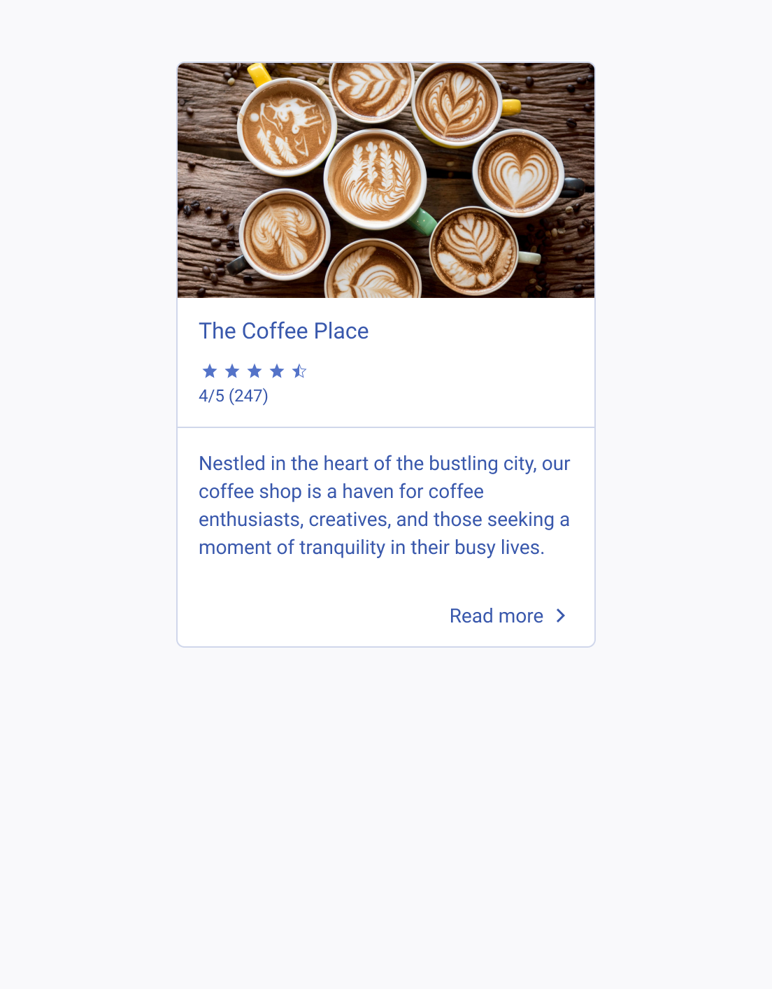 Use easily digestible text inside the body area of the Telerik and Kendo UI Card component. A Telerik and Kendo UI Card component providing essential, easy-to-grasp information
