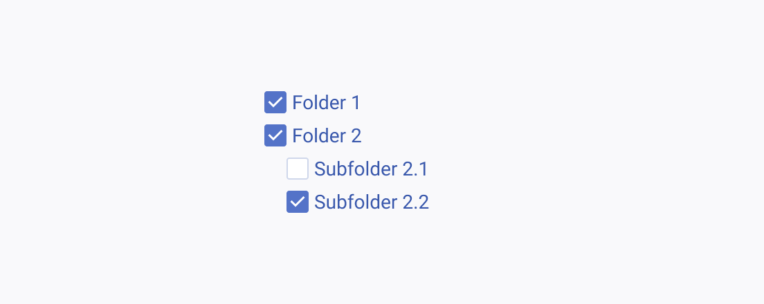 Do not use a checked Telerik and Kendo UI Checkbox if you have to imply that not all of the child options have been selected. A root-level Telerik and Kendo UI Checkbox checked while not all of the group options it contains have been selected.