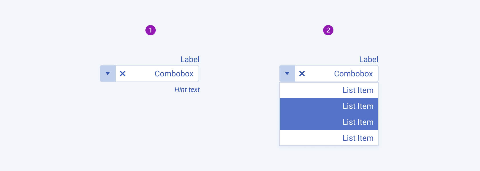 Collapsed and expanded states of a Telerik and Kendo UI ComboBox demonstrating the right-to-left option. A Telerik and Kendo UI ComboBox component in collapsed and expanded state demonstrating the right-to-left option.