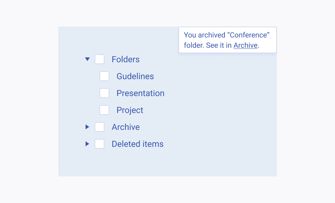 Place the Telerik and Kendo UI Notification at the top or the bottom of the page according to the layout so it does not affect the visibility of the content. A Telerik and Kendo UI Notification that is placed at the top of the page and does not affect the content visibility.