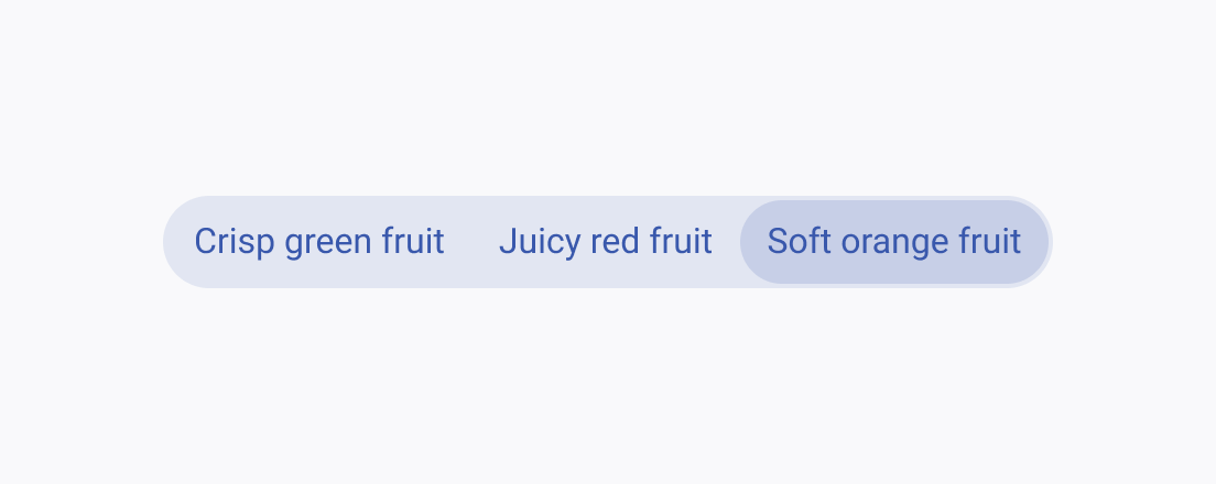 Don’t use long or complex text labels in the Telerik and Kendo UI SegmentedControl, as they can disrupt a clean and consistent visual appearance. A Telerik and Kendo UI SegmentedControl using short text labels to maintain a clean and consistent visual appearance.