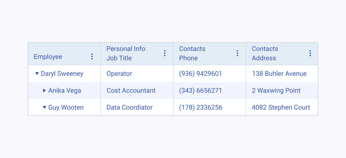 Don't mock multicolumn headers by using additional lines in the Telerik and Kendo UI TreeList column headers. A Telerik and Kendo UI TreeList incorrectly mocking multicolumn headers by using additional lines of text