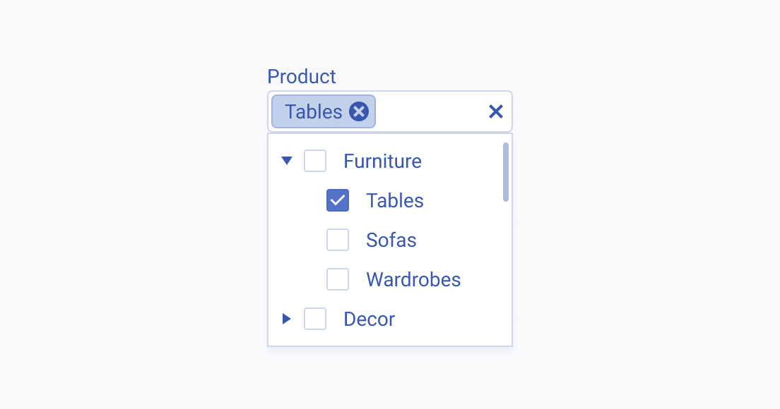 A representation of a Telerik and Kendo UI MultiSelectTree component nodes with concise descriptions that improve readability A Telerik and Kendo UI MultiSelectTree component nodes with concise descriptions
