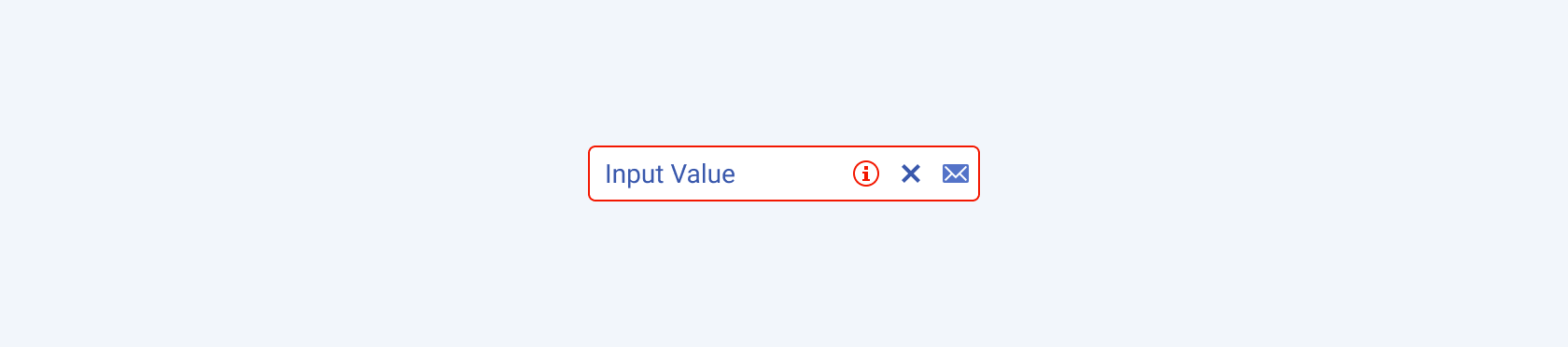 A Telerik and Kendo UI TextBox component rendering a Clear button, a validation icon, and an icon suffix. A Telerik and Kendo UI TextBox component with multiple elements of its anatomy.