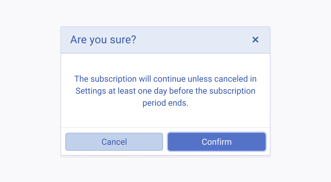 Do not use Telerik and Kendo UI Dialogs that utilize out-of-sync titles and buttons. An incorrectly used Telerik and Kendo UI Dialog with misleading title and button