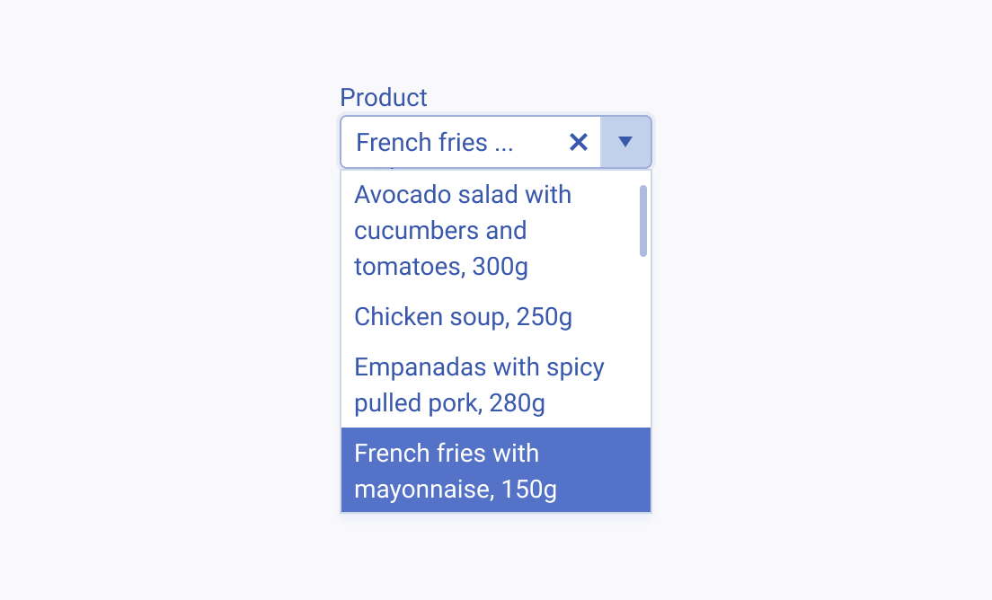 A Telerik and Kendo UI ComboBox rendering long and wordy option descriptions spanning more than a single row.