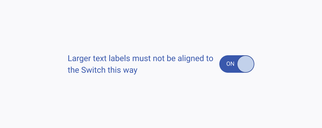 Do not align the Telerik and Kendo UI Switch horizontally centered to the height of its label. Telerik and Kendo UI Switch horizontally aligned to the height its longer label.