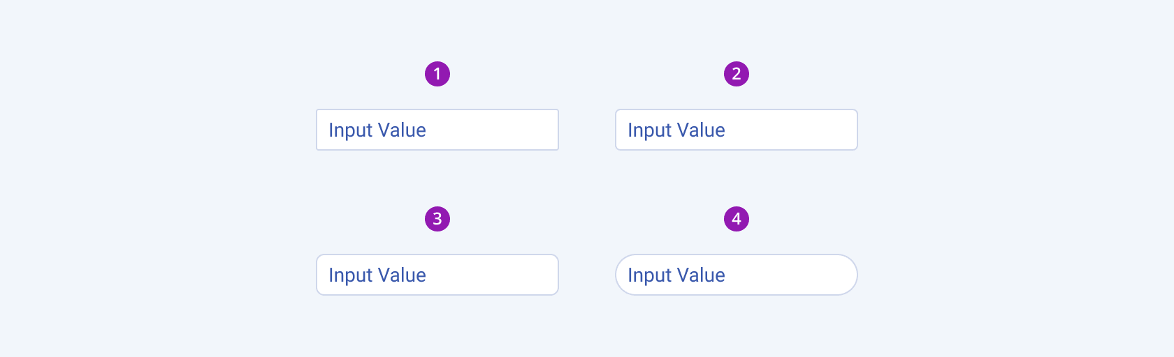 Three Telerik and Kendo UI TextBox components demonstrating the small, default medium, and large fill modes respectively.