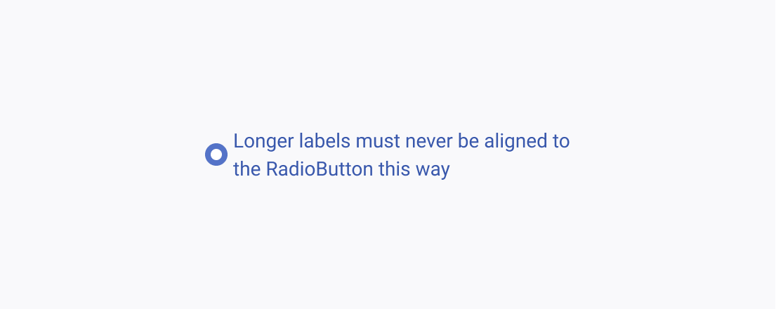 Do not align the Telerik and Kendo UI RadioButton to the middle without considering the row height of its label. A Telerik and Kendo UI RadioButton aligned to the middle position relative to the height of the label row that spans three lines.