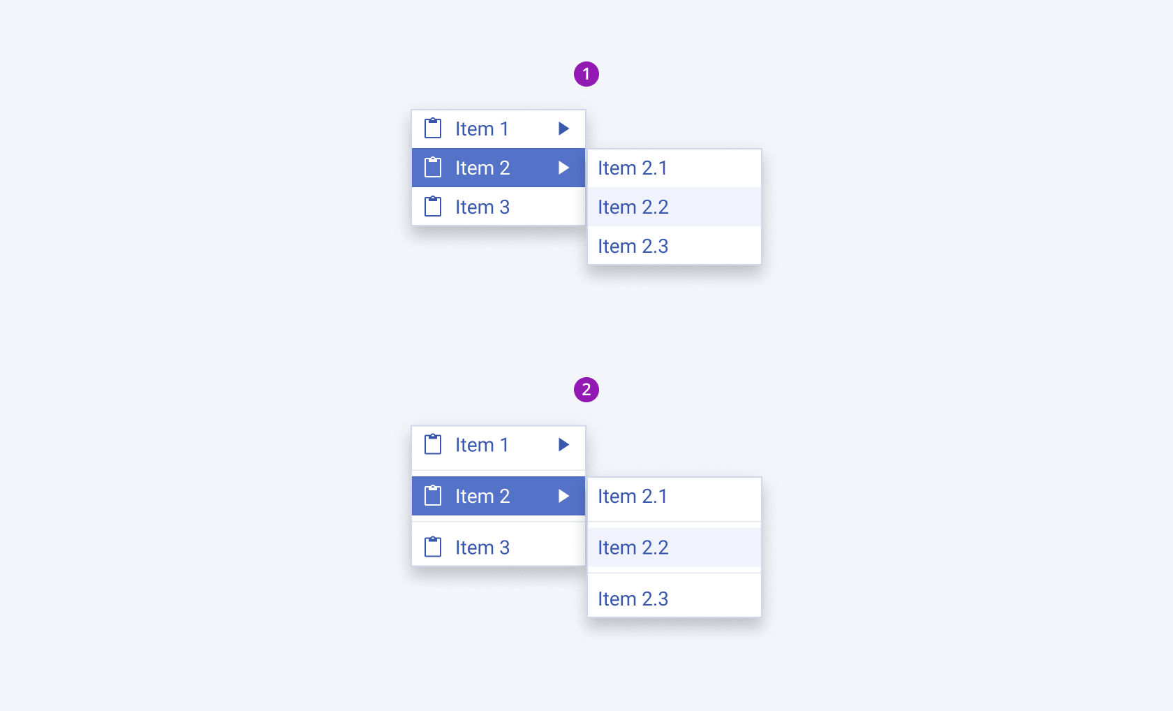 A Telerik and Kendo UI ContextMenu component with and without separators. A Telerik and Kendo UI ContextMenu component with and without separators.