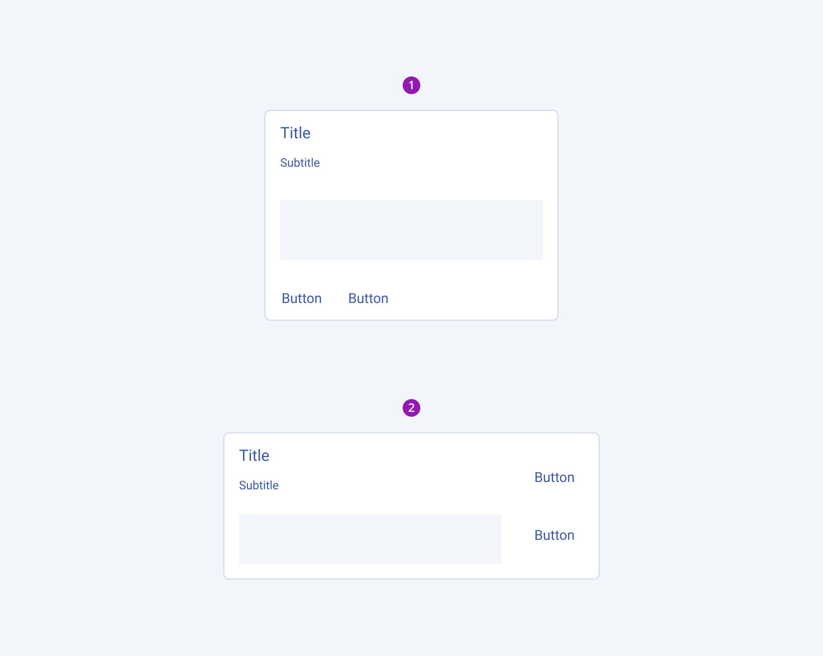 The Telerik and Kendo UI Card provides a vertical and a horizontal layout The Telerik and Kendo UI Card shown in the available layouts
