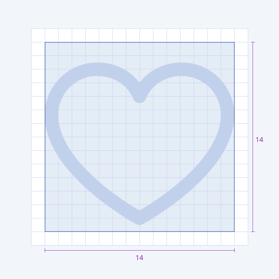 A larger icon occupying 14 x 14 units showing smaller trim area in the Telerik and Kendo UI component icon system.