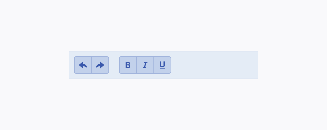 Use consistent fonts and size for the buttons inside a Telerik and Kendo UI ButtonGroup depending on the context of the whole component. A Telerik and Kendo UI ButtonGroup using consistent sizing for its containing buttons which indicate actions of equal importance.
