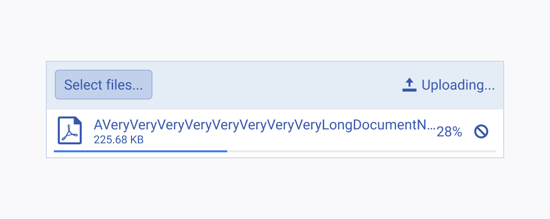 Render Telerik and Kendo UI Upload with a truncated long file name. A Telerik and Kendo UI Upload with a truncated long file name.