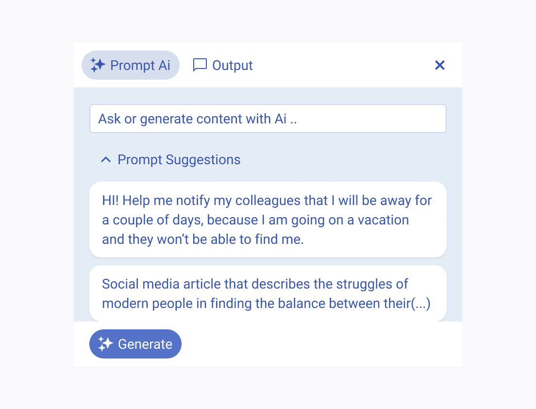 Do not use overly personal long prompts as Prompt Suggestions for the Telerik and Kendo UI AIPrompt component. A Telerik and Kendo UI AIPrompt component with an overwhelming amount of text in the text area