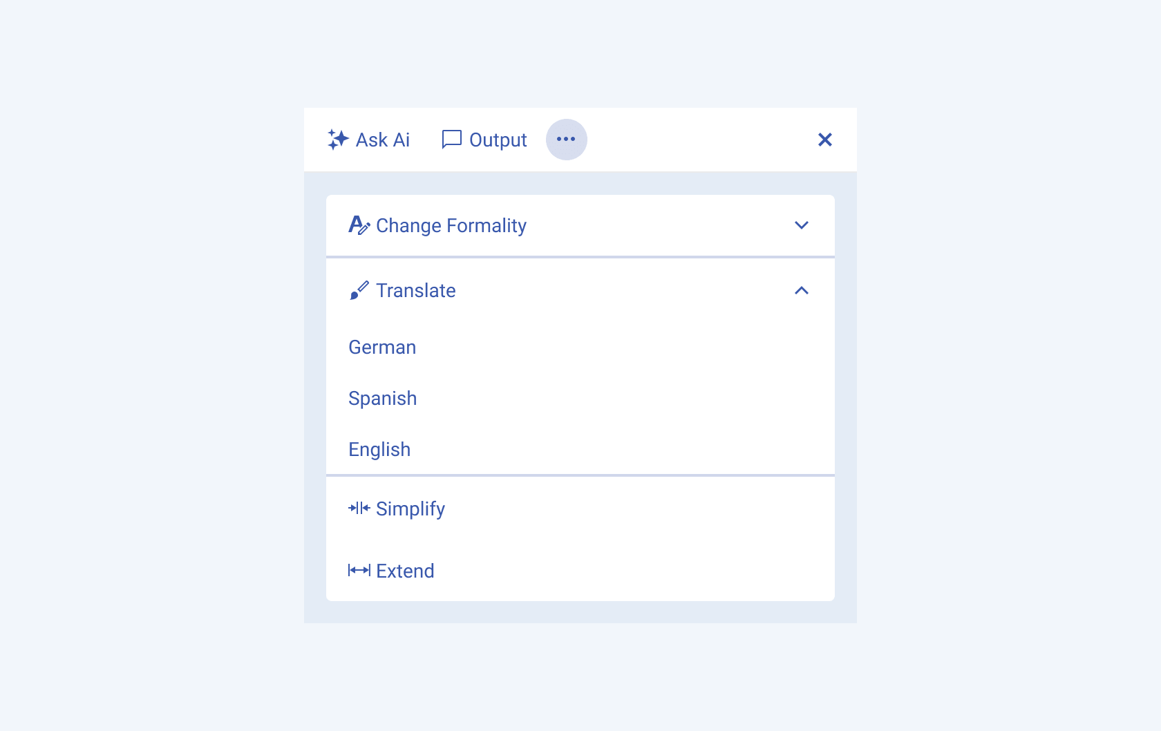 In the Telerik and Kendo UI AIPrompt you can set custom prompt commands. Three custom command options for the Telerik and Kendo UI AIPrompt component.