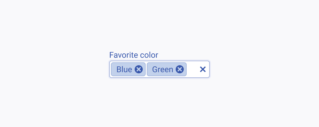 Always use short and clear labels for introducing the purpose and function of the Telerik and Kendo UI MultiSelect component. A Telerik and Kendo UI MultiSelect with a clear and short label introducing a list of favorite colors.
