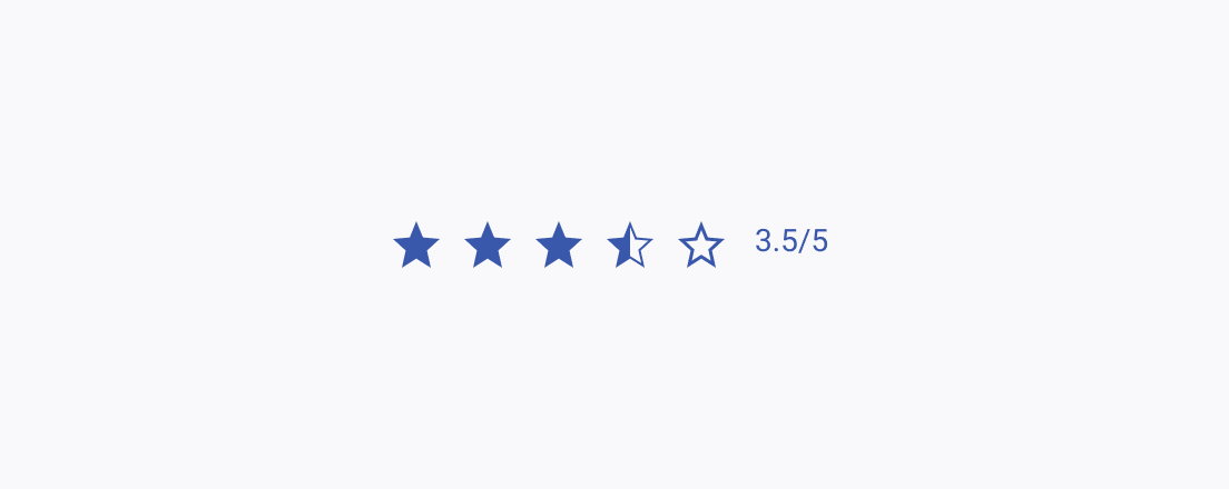 A Telerik and Kendo UI Rating component with a five-star rating system and half-precision