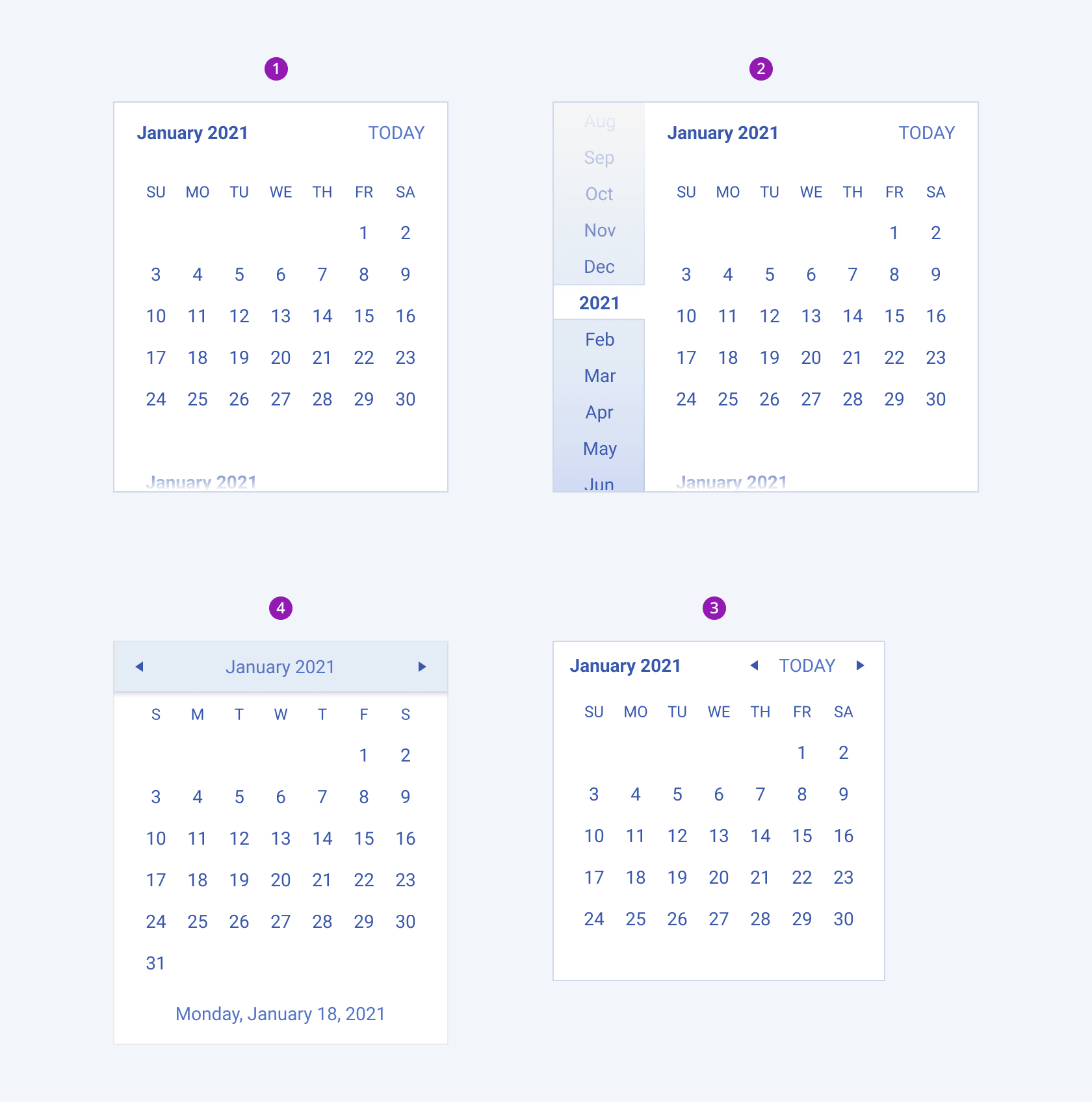 A Telerik and Kendo UI Calendar component variants