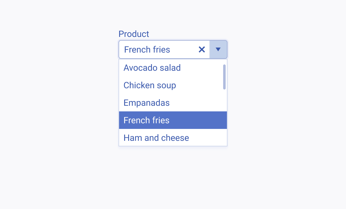 A Telerik and Kendo UI ComboBox containing single-row options whose length elegantly fits the width of the component.