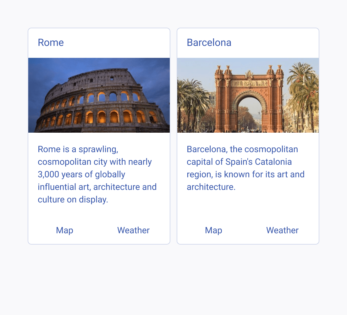 Two Telerik and Kendo UI Cards within a group, both using the same style and composite elements