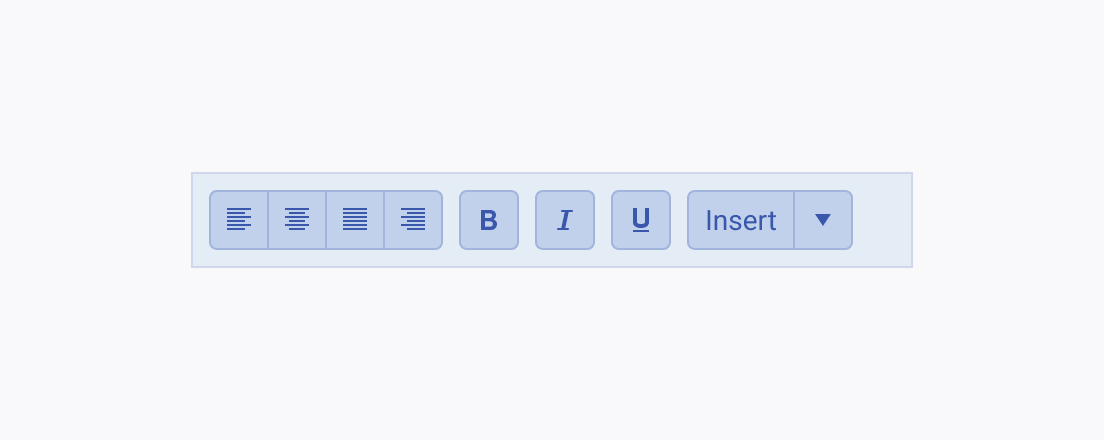 A Telerik and Kendo UI ToolBar without any grouping of the items.