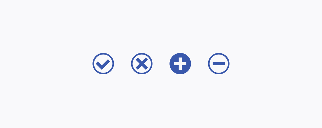 Do not mix different fill mode styles within a single icon set as recommended by the Telerik and Kendo UI components icons system. An image rendering different fill modes for a single icon set in the Telerik and Kendo UI icon context.