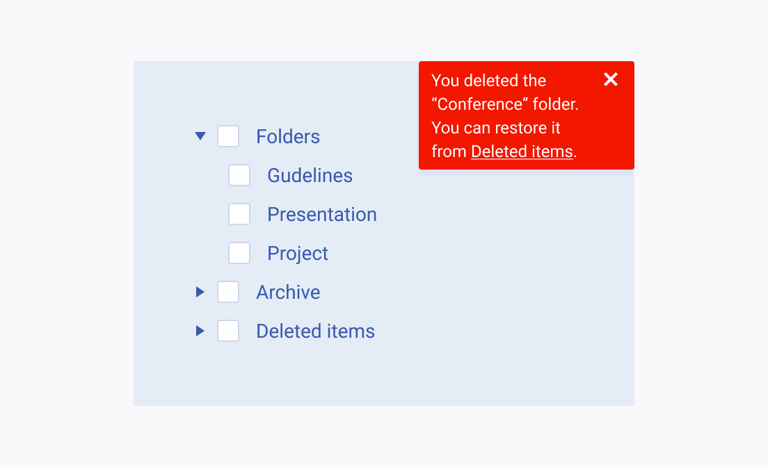 A Telerik and Kendo UI Notification demonstrating the usage of color options depending on the meaning of the message it conveys.