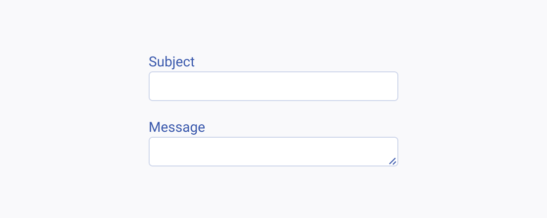 A Telerik and Kendo UI TextArea with same-sized input fields for the required message and the subject.