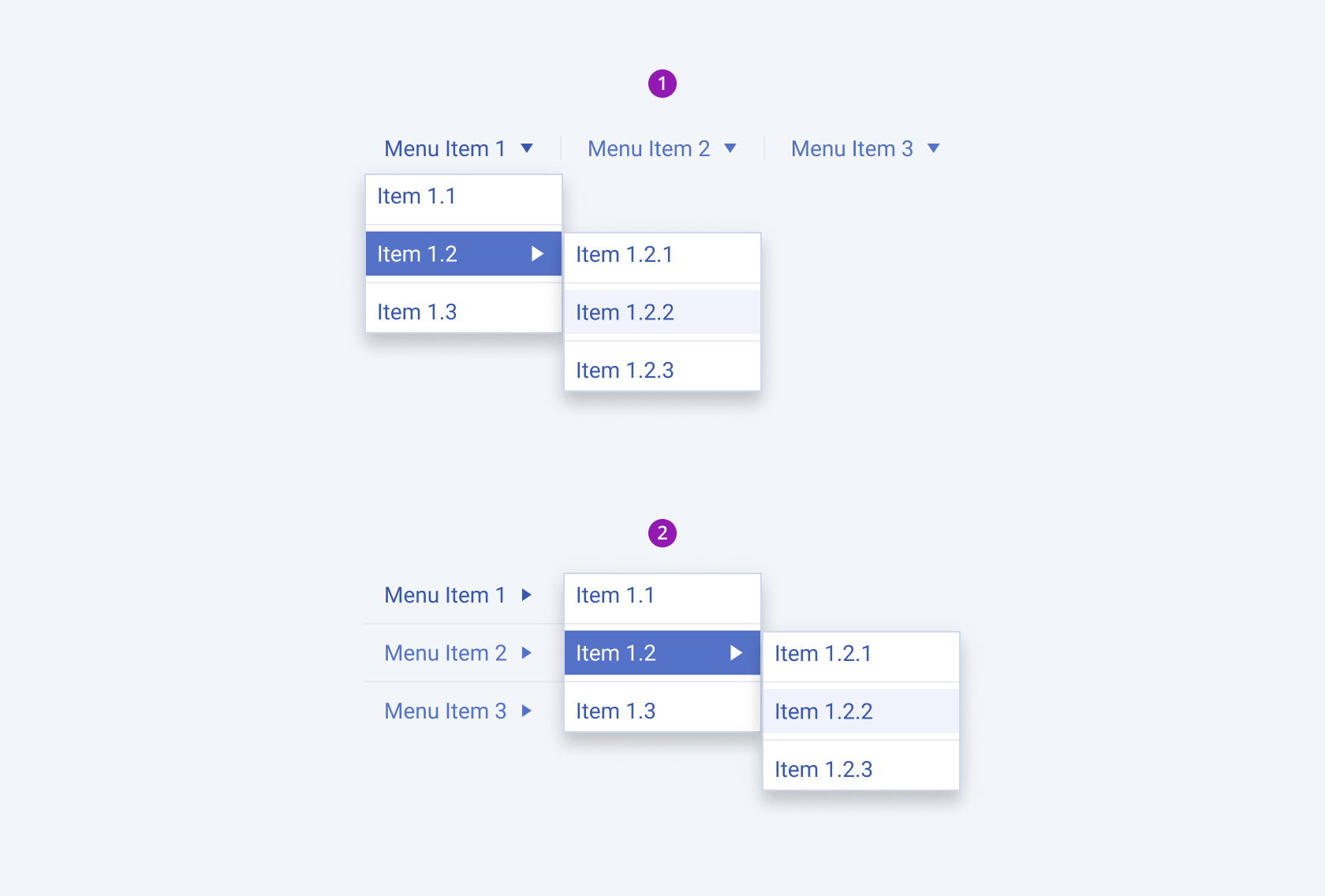 A Telerik and Kendo UI Menu component with separators in a horizontal and vertical orientation